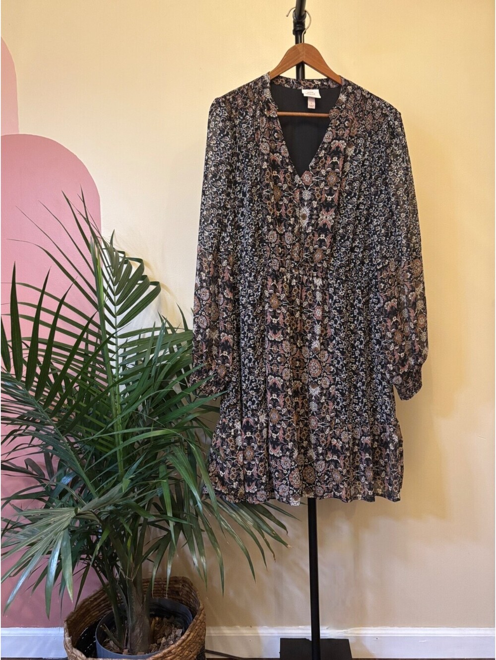 Knox Rose  Women's  Black/Tan Floral Dress Size Large